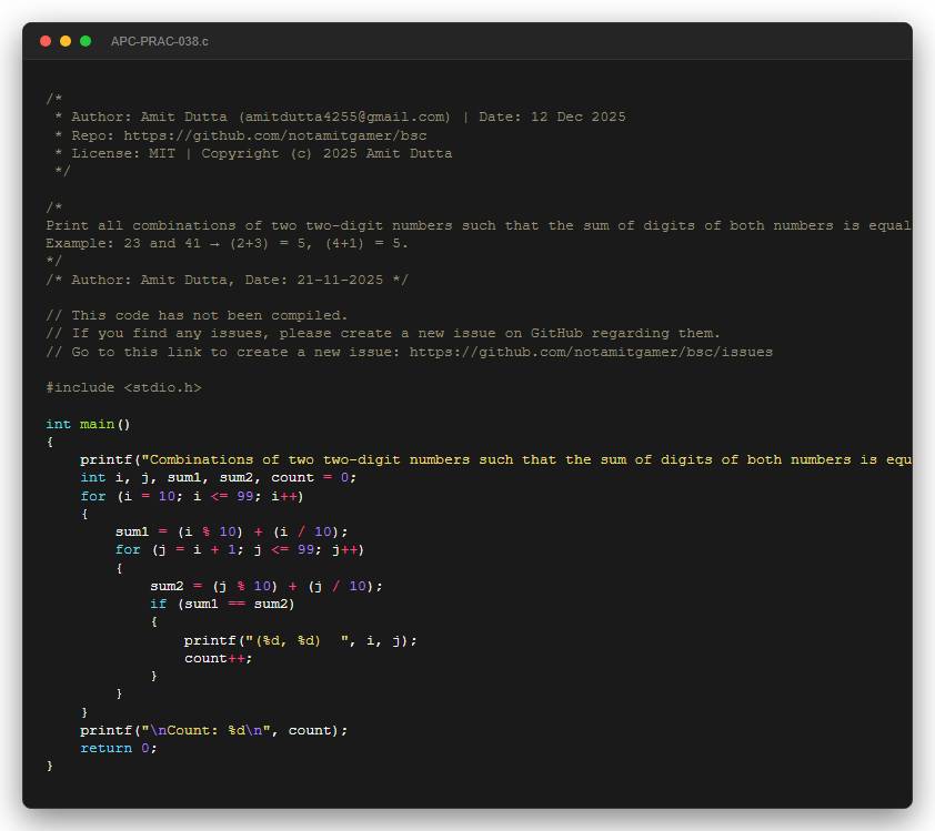 Print all combinations of two two-digit numbers such that the sum of digits of both numbers is equal. Example: 23 and 41 → (2+3) = 5, (4+1) = 5.